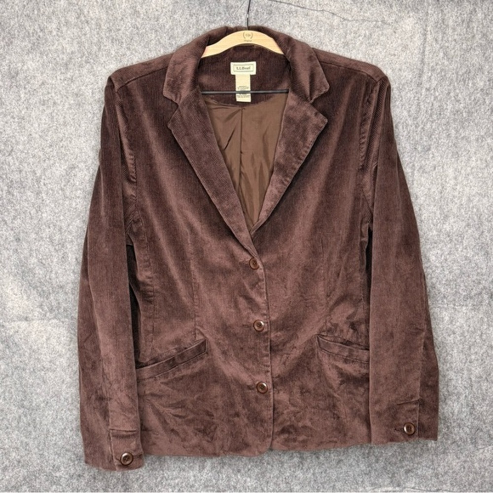 LL Bean Women’s Vintage Brown Corduroy Blazer 0YR81- Sz 14 Petite‎